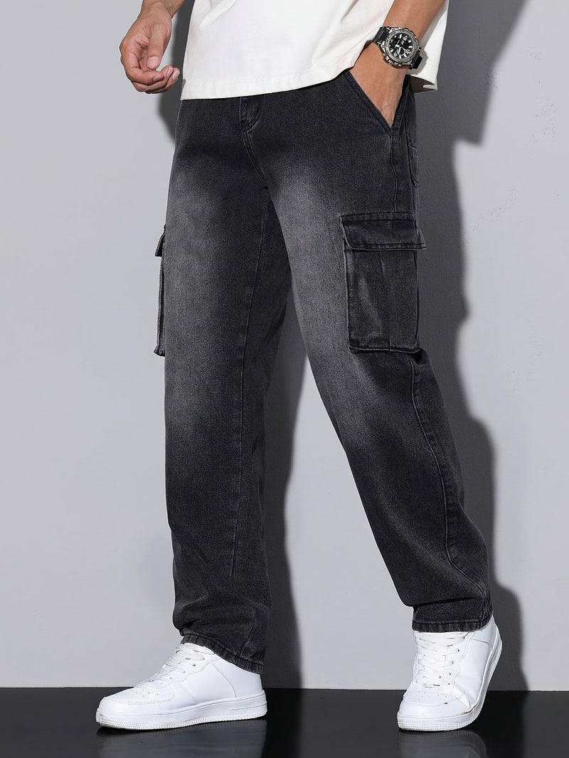 Classic Black And Gray Men's Stretchy Jeans.