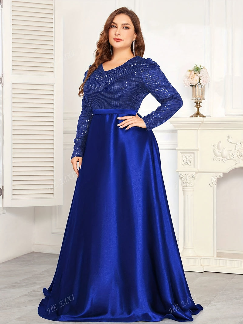 Women's Evening Gown, Sequined Long Sleeve Round Neck Sexy and Elegant.