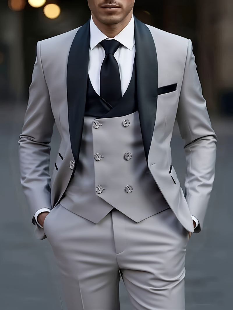 Men's 3pcs Suit Set, Jacket + Vest+ Trousers.