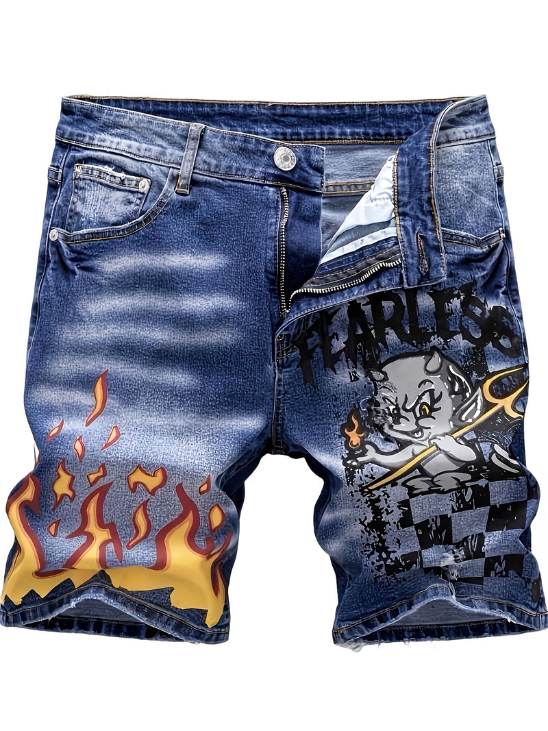New European and American Vintage Print Ripped Jeans.