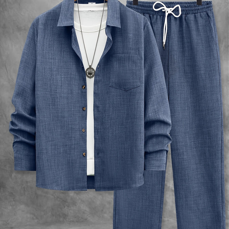 Men's Solid Color Single Patch Pocket Suit Collar Long Sleeve.