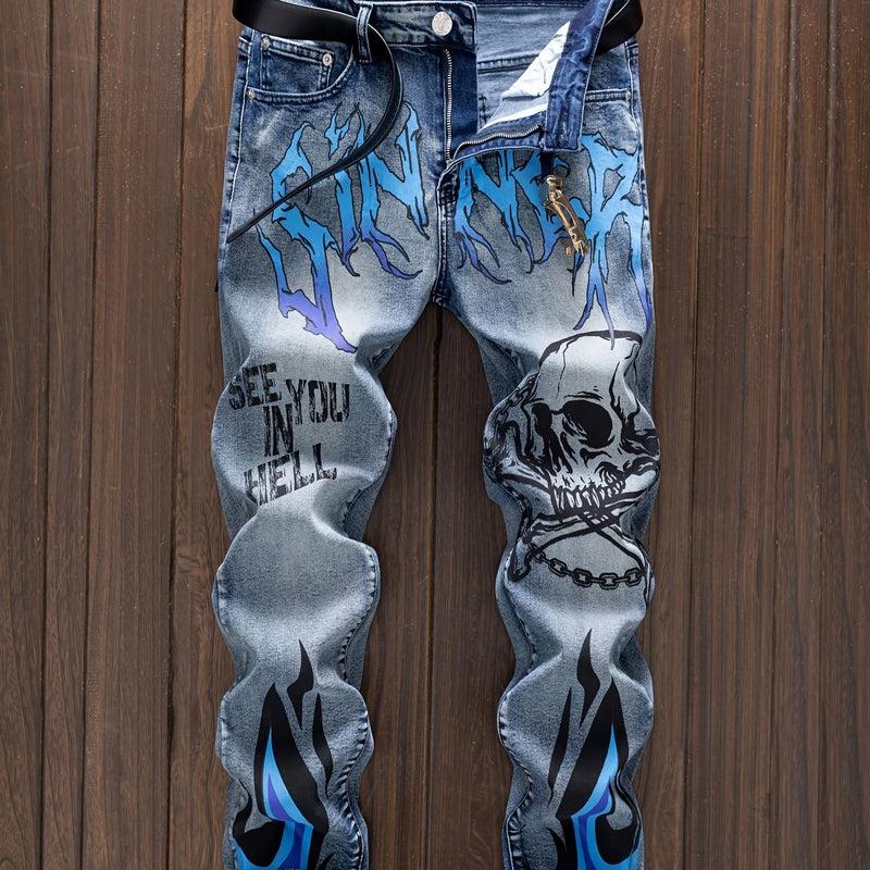 Men's Punk Jeans - Skinny fit Stretch Blue jeans.