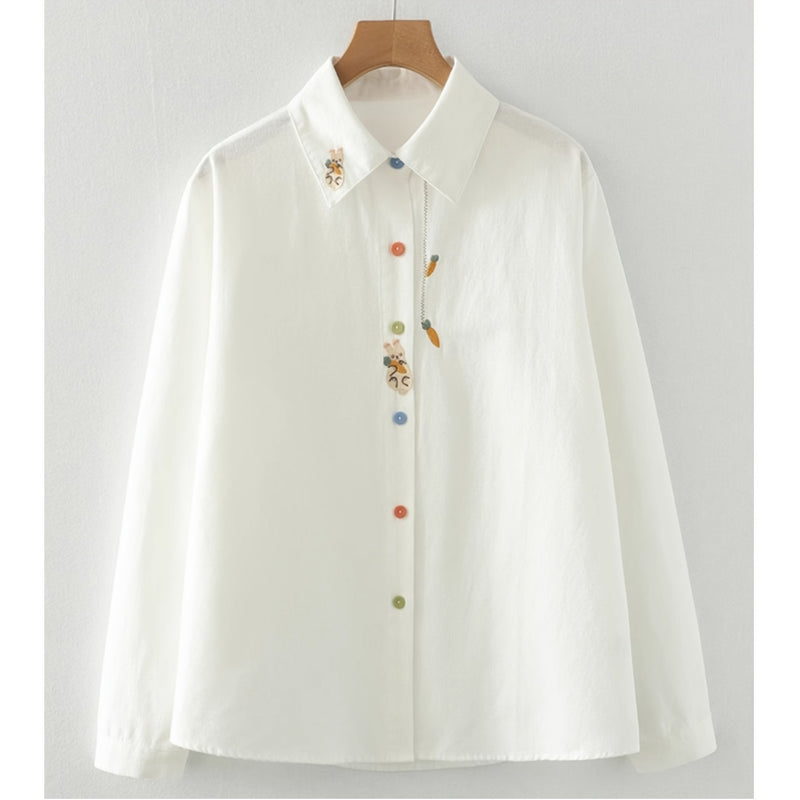 Women's Korean-Style Rabbit & Radish (Gatnori) Embroidery Blouse.