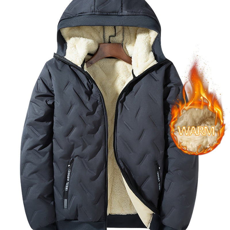 Men's Hooded Jacket, Autumn/Winter Fleece-Lined Warm Padded Coat.