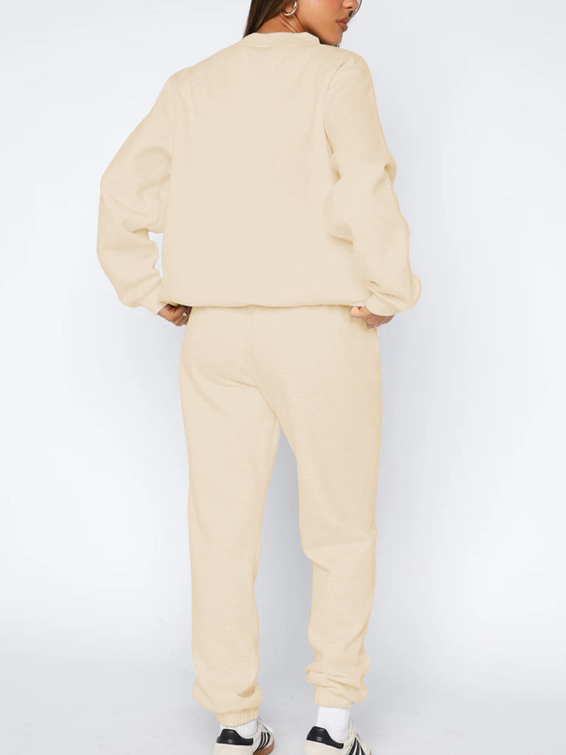 Women's Pullover Round Neck Sweatshirt And Tapered Pants Two-Piece Set.