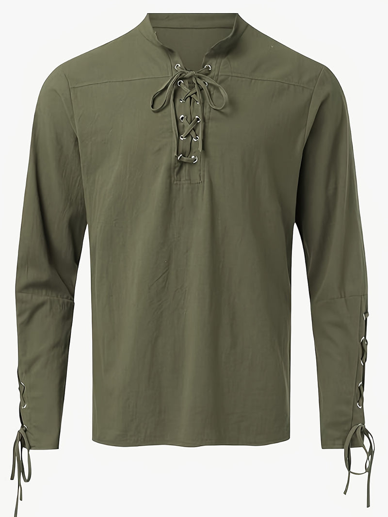 Men's Stand Collar Shirt with Drawstring Arm Bands.