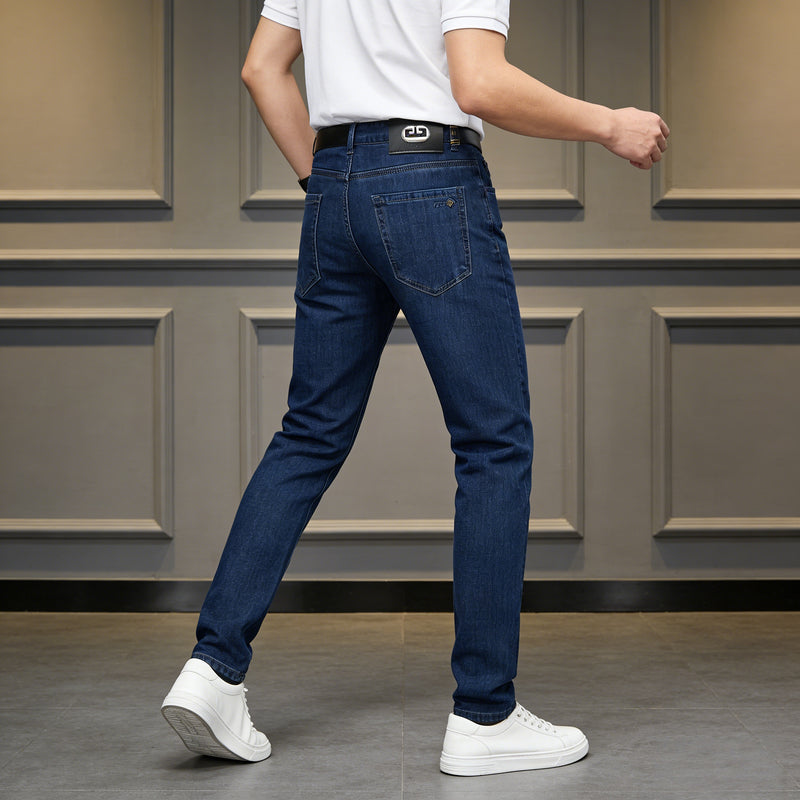 Men's Elastic Straight-Leg Jeans, New Heavy-Duty Denim Fabric.