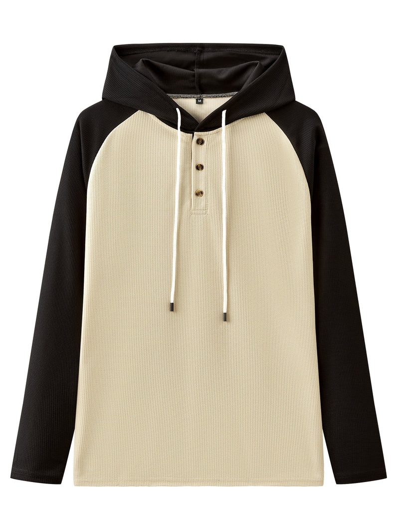 Men's Waffle 2pcs Hooded Sweatshirt Set Top Color Block.