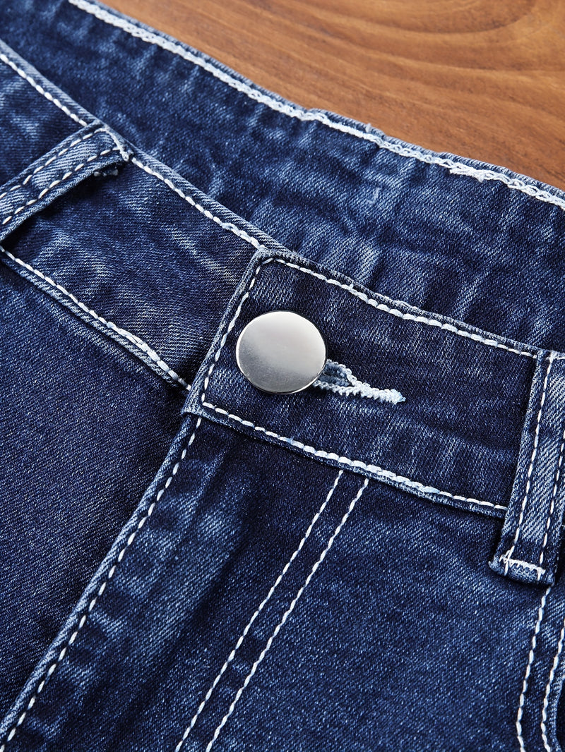 Classic design denim shorts for summer, Men's casual street style with slight stripe scratch.