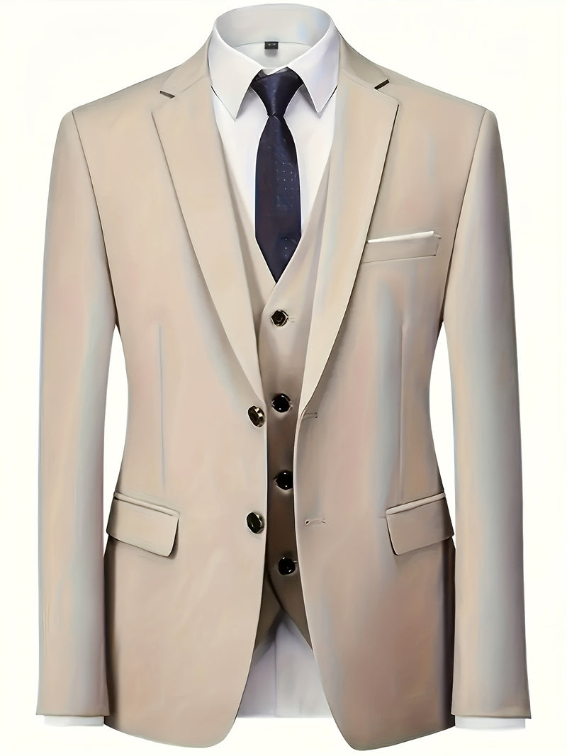 Men's High-End 3pcs Suit Set, Plus Size Men's Suit Set with Pants and Vest.