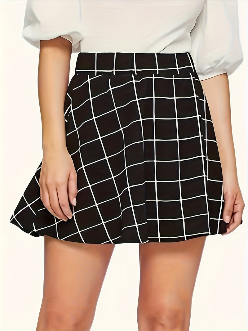 Women's Elegant Plaid A-Line Half-Skirt - Short Summer Dress.