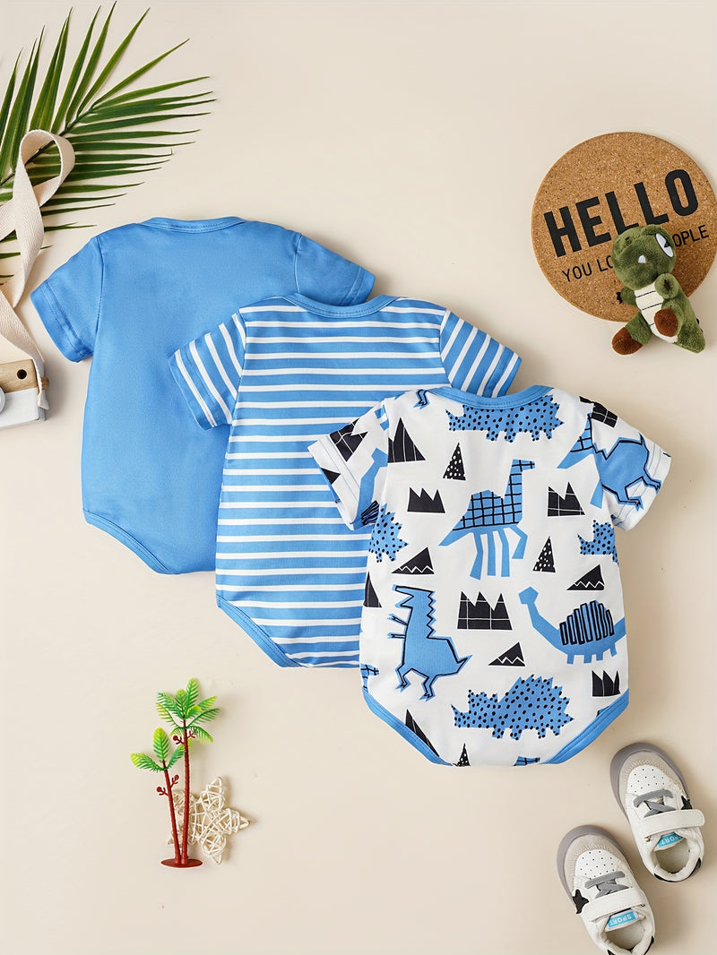 Baby 3pcs Printed Short Sleeve Triangle Bodysuit Cute Crawling Suit.
