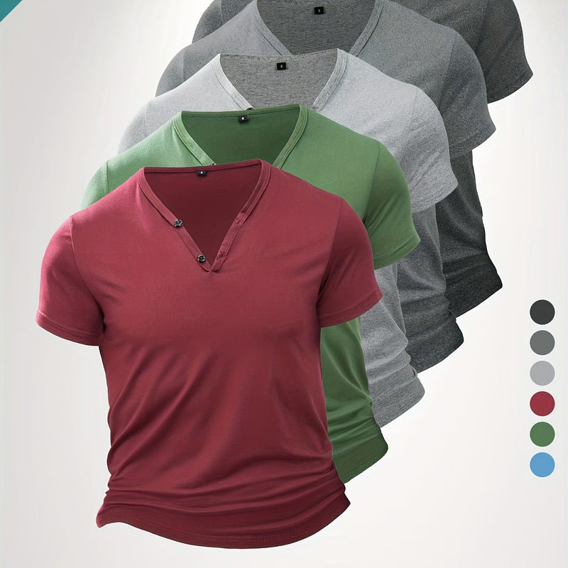 5pcs Men'S Casual V-Neck Short Sleeve T-Shirts.