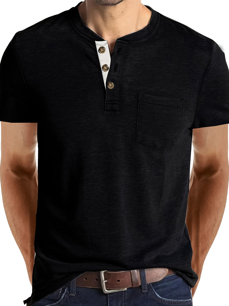 Men's Henley Round Neck Short Sleeve T-Shirt.