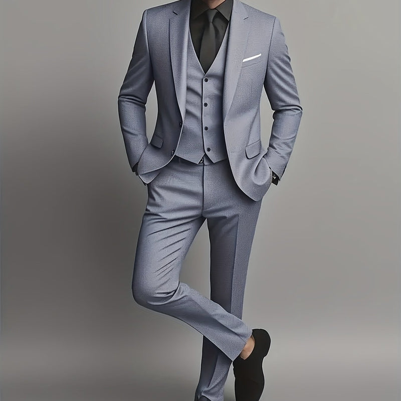 Men'S Single-Breasted Double-Button Business Suit with Notch Lape.