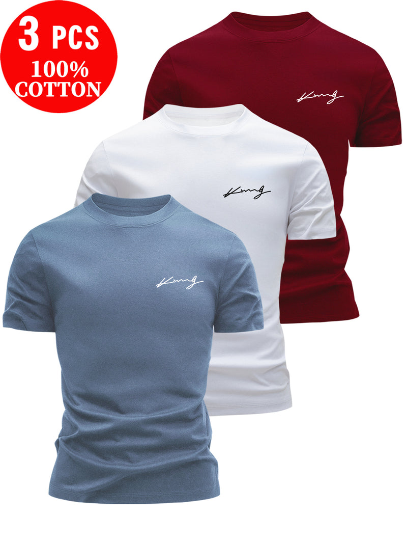 3pcs Cotton T-Shirts, Men's Crew Neck Short Sleeve Tees.