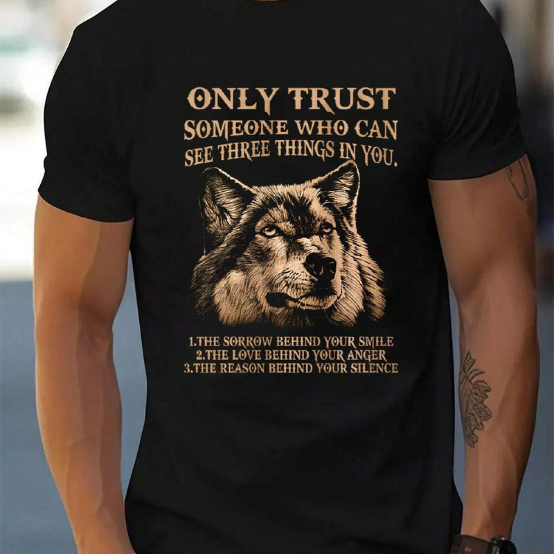 Men's Wolf Pack Slogan T-Shirt - Cotton Breathable Crew Neck Tee.