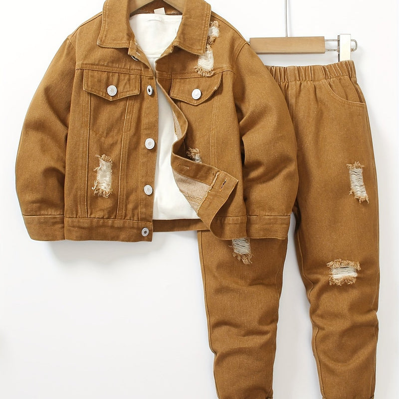 Boys Spring/Autumn Denim Long Sleeve with Elastic Waist and Ripped Jeans.
