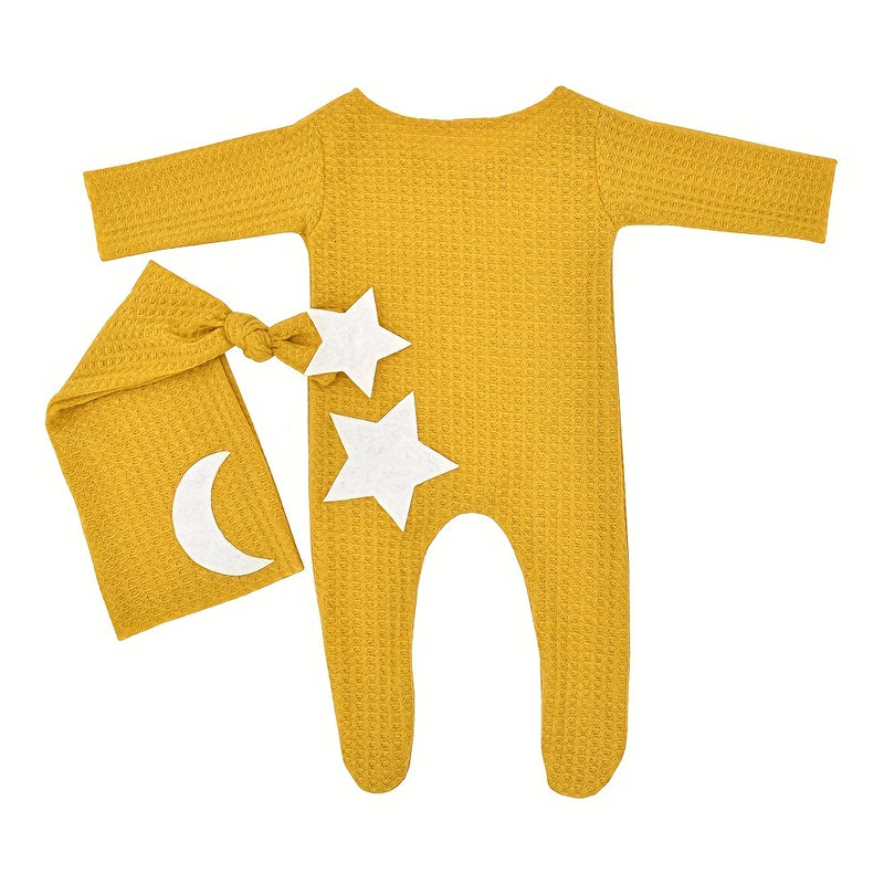 2pcs/Set Newborn Baby Stars and Moon Decoration Knitted Jumpsuit.