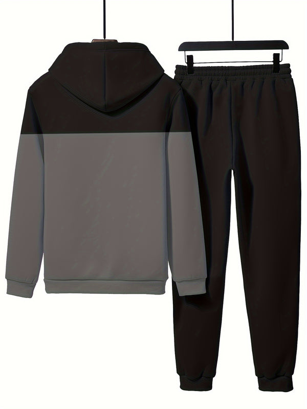 Men's Autumn And Winter Letter Print Spliced Drawstring Hoodie Sports.