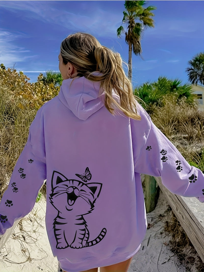 Women’s Kitten Butterfly Cat Paw Print Hoodie.