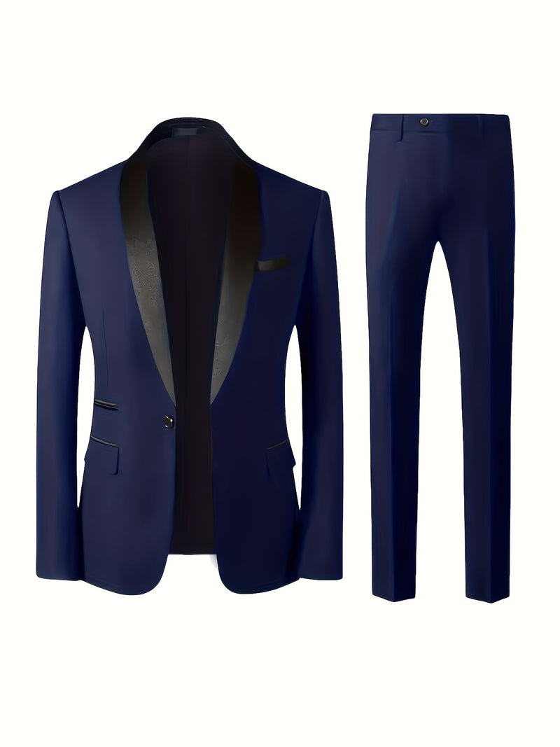 Men's Suit Set - 2pcs Jacket and Trousers, Long Sleeve, Polyester, Classic Lapel.