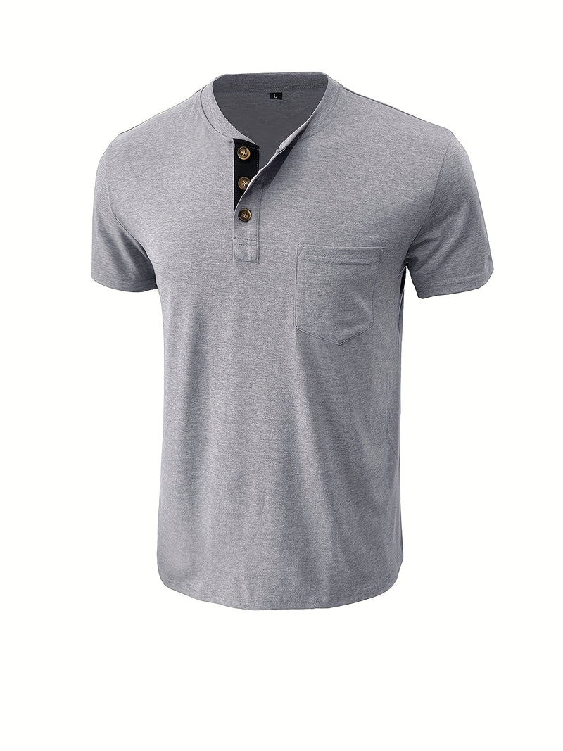Men's Henley Round Neck Short Sleeve T-Shirt.
