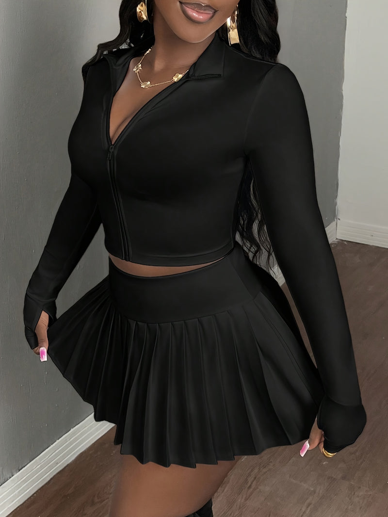 Women's Slimming Jacket + Pleated Skirt Set.