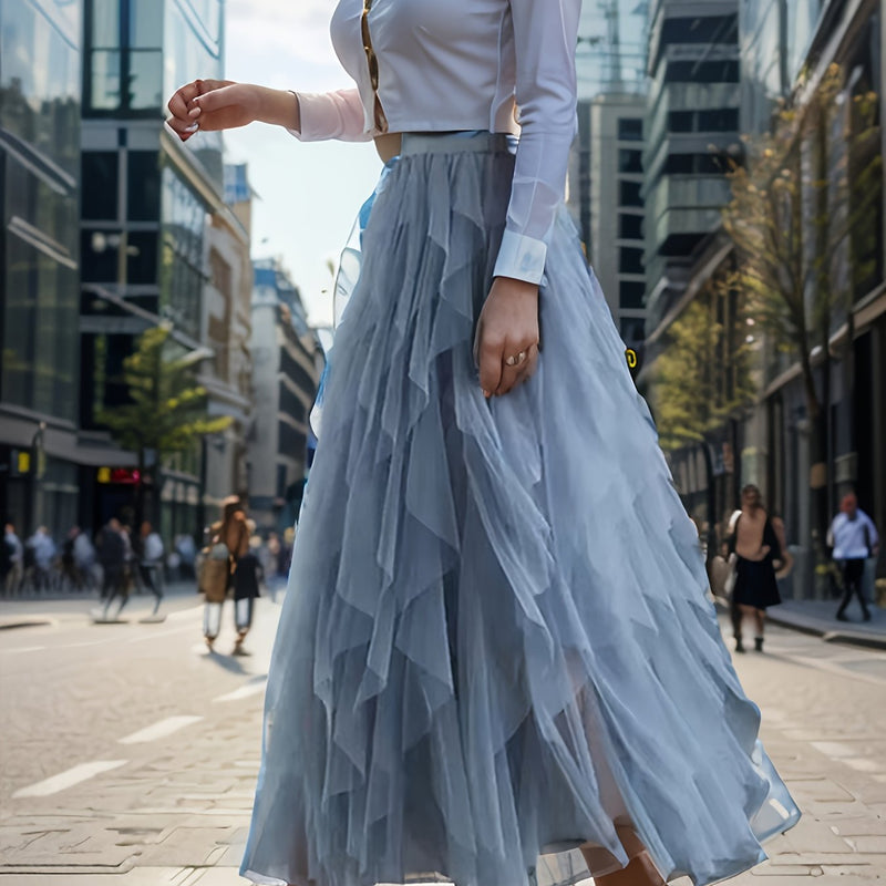 Women’s Irregular High-Waisted A-Line Tulle Skirt, Layered Tulle Skirt.