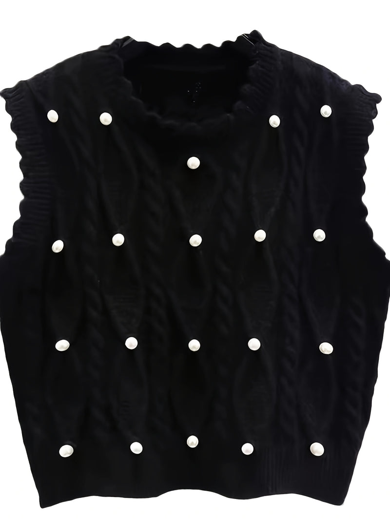 Spring/Summer New Women's Fashion Elegant Pullover Pearl Vest.