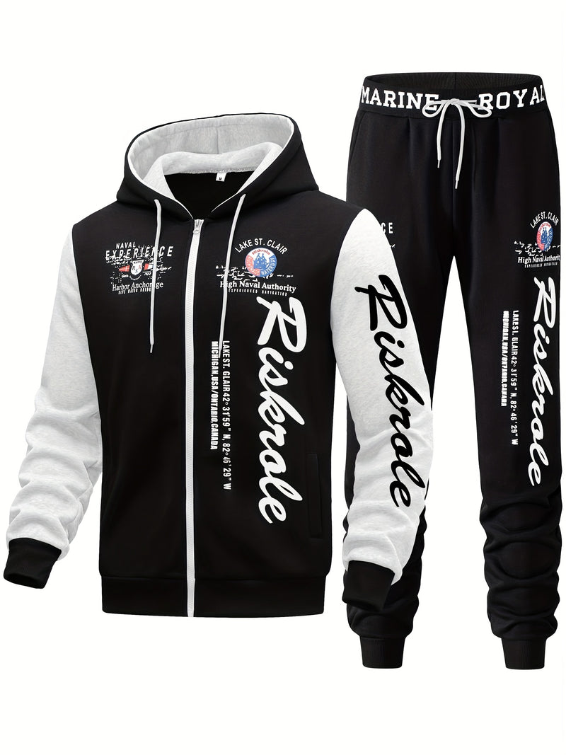 Men's Hooded Letter Print Hoodie Sports Running 2pcs Hoodie Casual Suit.