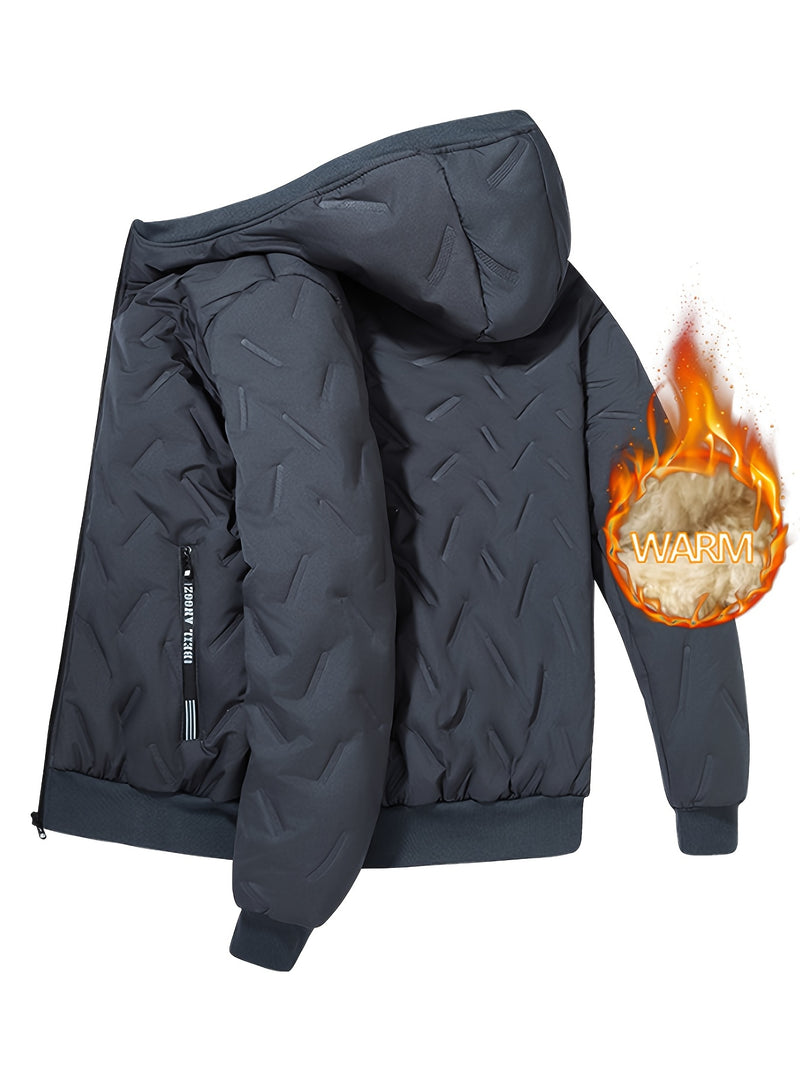 Men's Hooded Jacket, Autumn/Winter Fleece-Lined Warm Padded Coat.