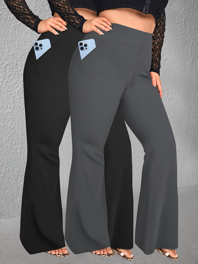 Women’s 2-Pack - Plus Size High-Waisted Flare Pants with Slant Pockets.