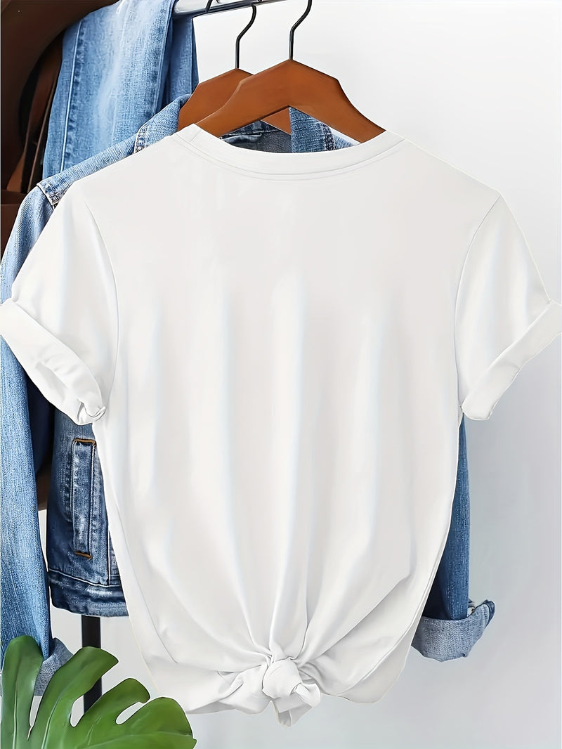 Women’s Casual Short Sleeve T-Shirt with Whimsical Cat & Book Art Print.