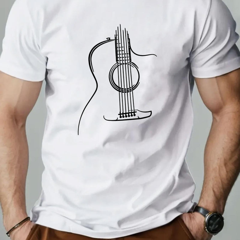 Men's Guitar Graphic Summer Casual Crew Neck Short Sleeve T-Shirt.