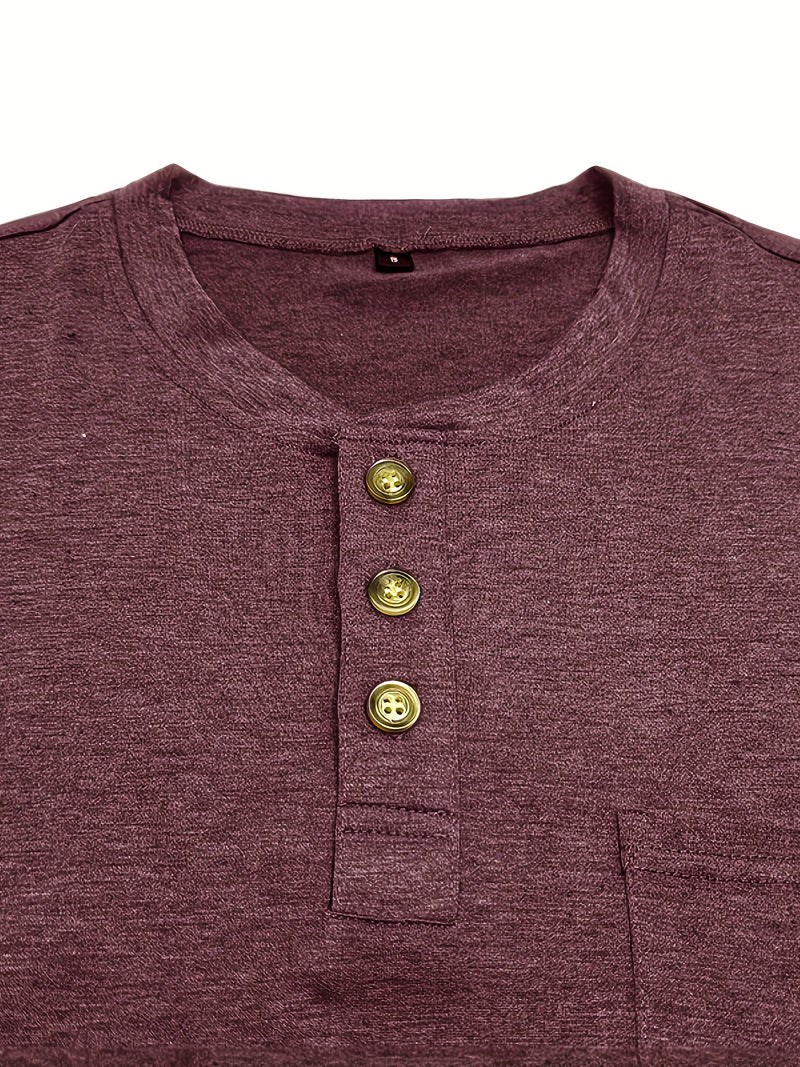 Men's Henley Round Neck Short Sleeve T-Shirt.