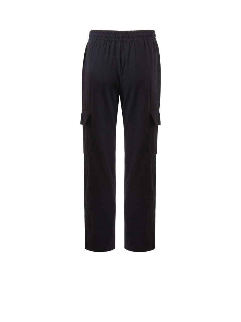 Linen Drawstring Elastic Waist Multi-Pocket Casual Long Pants.