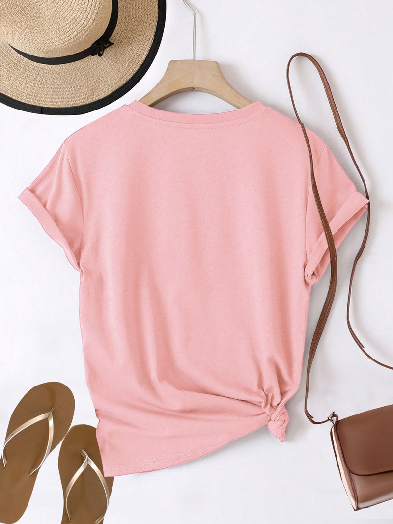 Women’s Graphic Print T-shirt, Short Sleeve Crew Neck Casual.