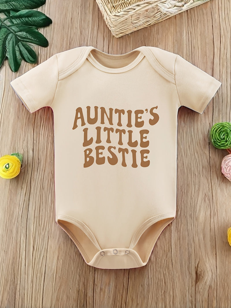 Baby Bodysuit - Soft Beige Short Sleeve Round Neck Romper.
