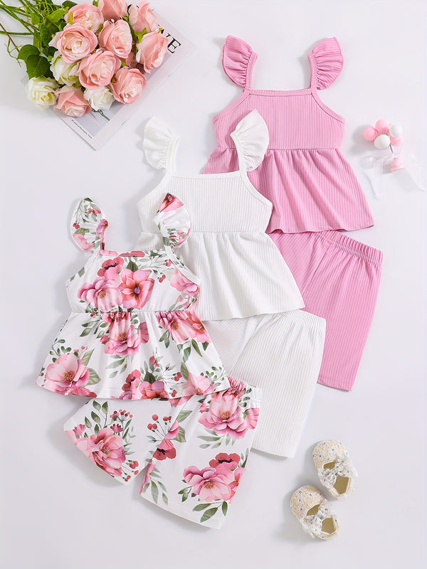 A Set of 6 Casual Solid Color And Floral Print Button Flutter.