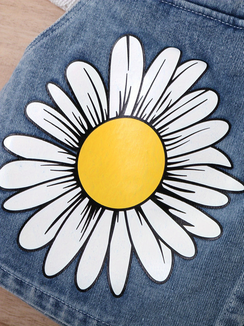 Girls' Denim Print Shorts, Versatile And Stylish.
