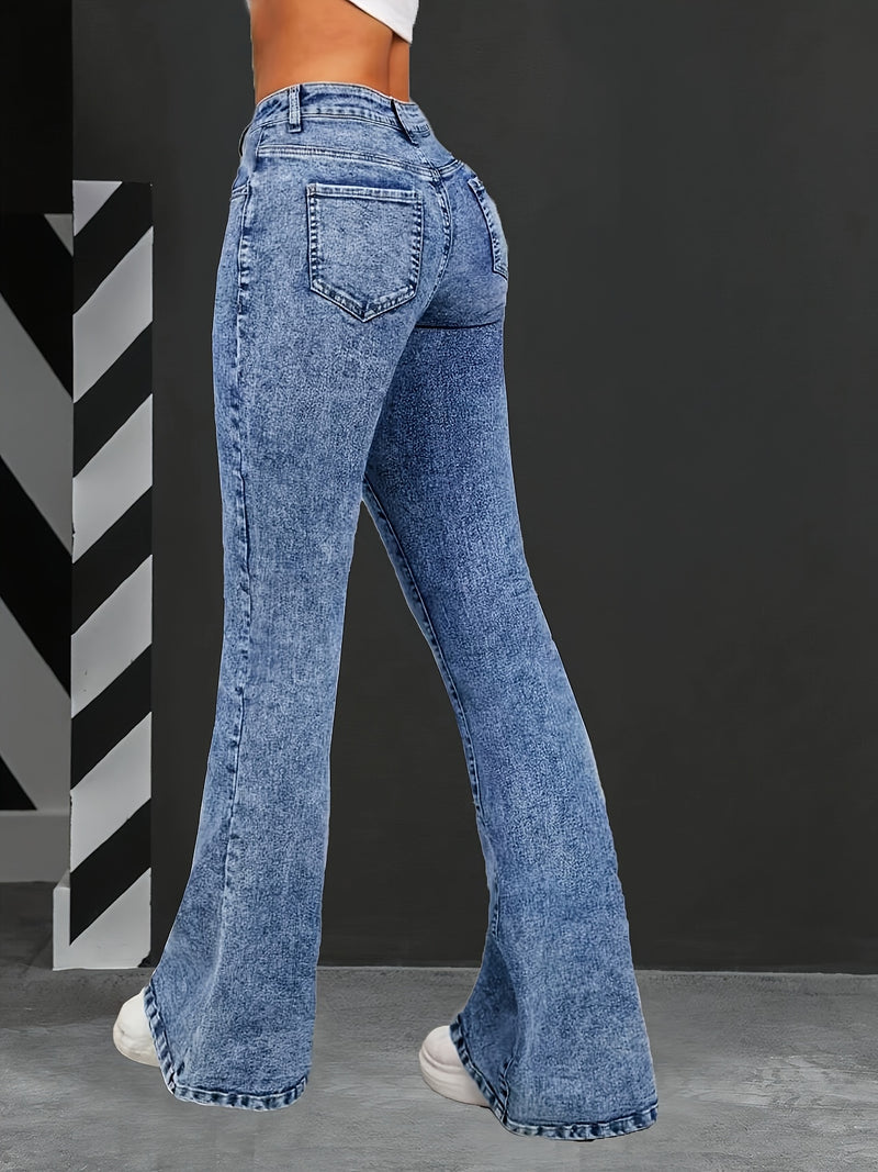Women’s Blue Snowflake Stretch Fashion Flared Jeans.