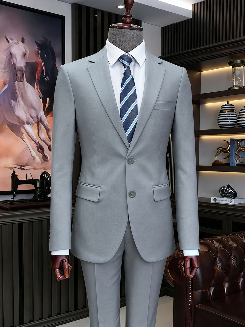 A Men'S Two-Piece Suit Featuring a Easy And Stylish Design.