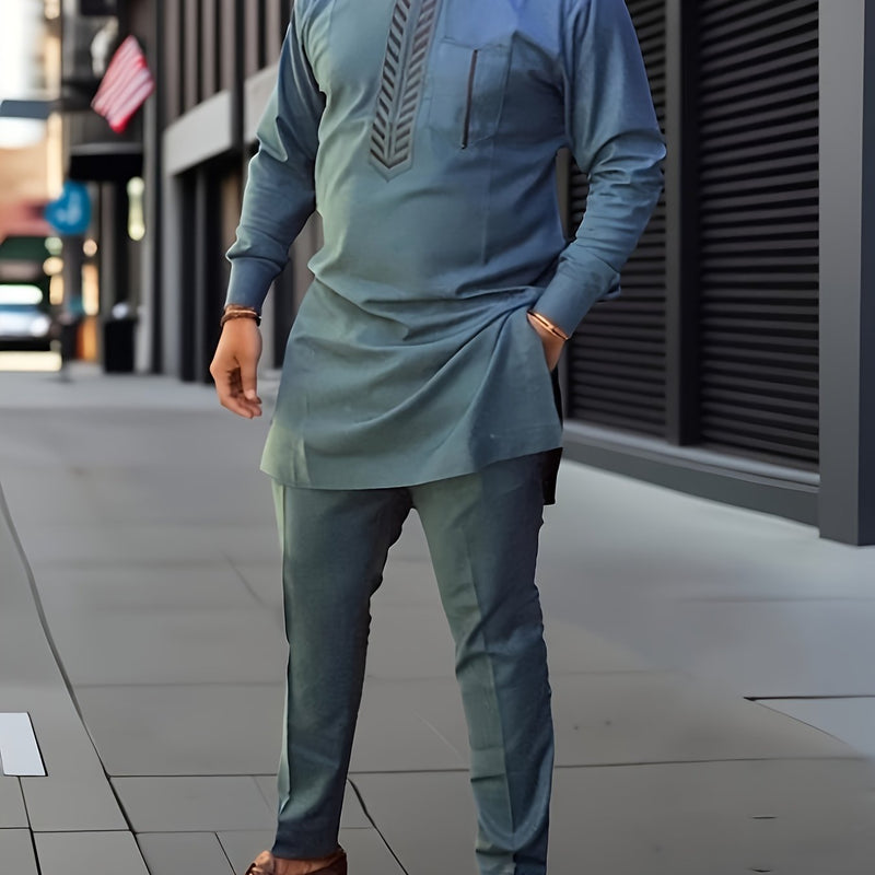 Men'S Plus Size Casual Two-Piece Set  Crew Neck with Zipper Detail.