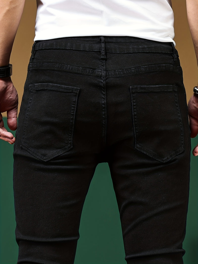 Men's Skinny Faux Denim - Stretch Slim Fit Black Pants.
