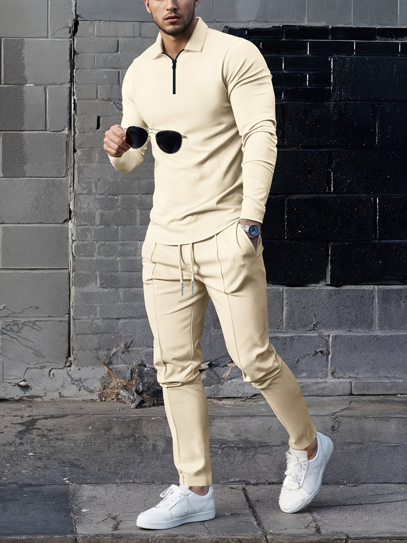 Trendy collar! Men's sports suit zipper design, preferred for daily outings.