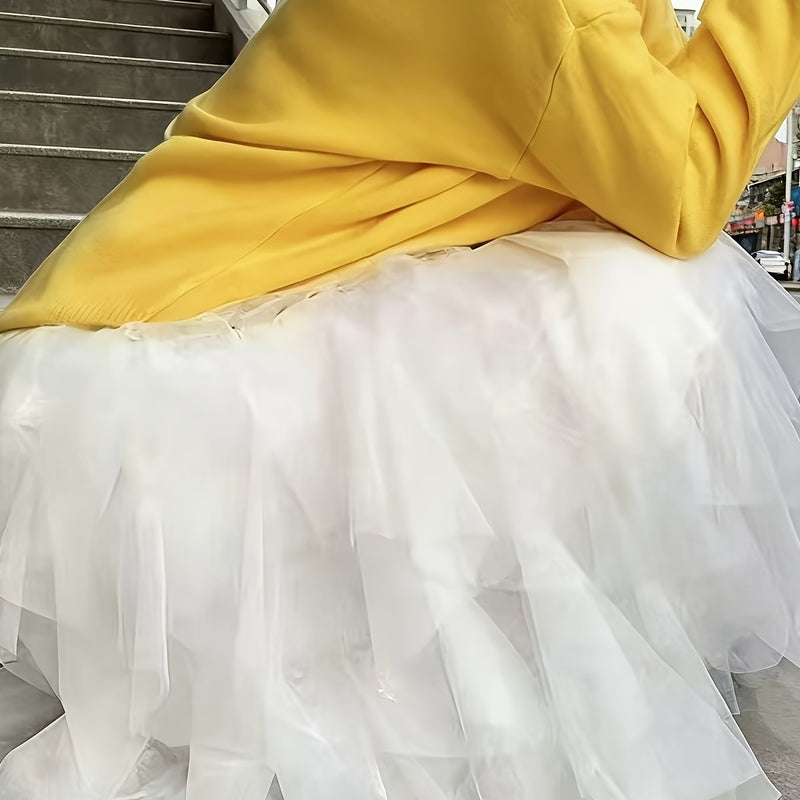 Women’s Irregular High-Waisted A-Line Tulle Skirt, Layered Tulle Skirt.
