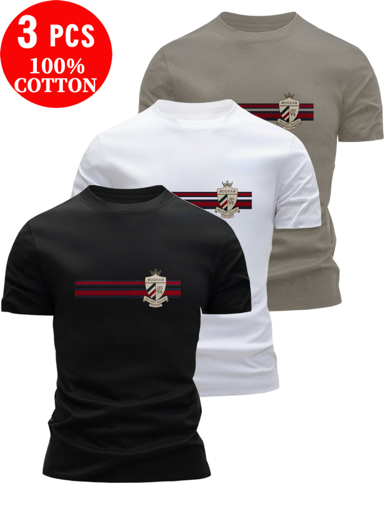 3pcs Men's Cotton T-Shirts - Slim Fit Short Sleeve Crew Neck Summer Tees.