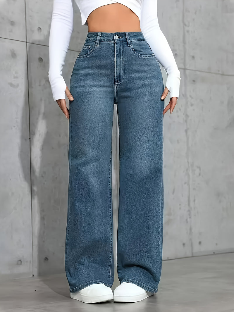 Women’s High-Waisted Wide-Leg Jeans in Vintage Blue.