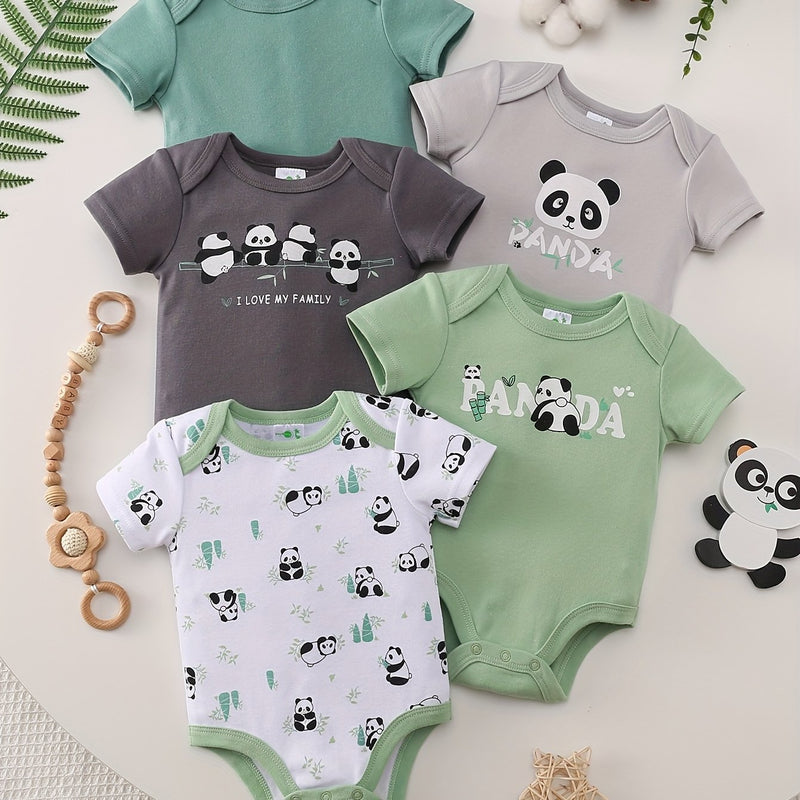 5pcs Set Boys Panda Print Onesies.